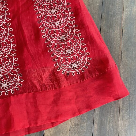 NIC+ZOE Red White Boho Hippie A-Line Skirt Silky Zip Closure Size 10 (R8) - Picture 4 of 12